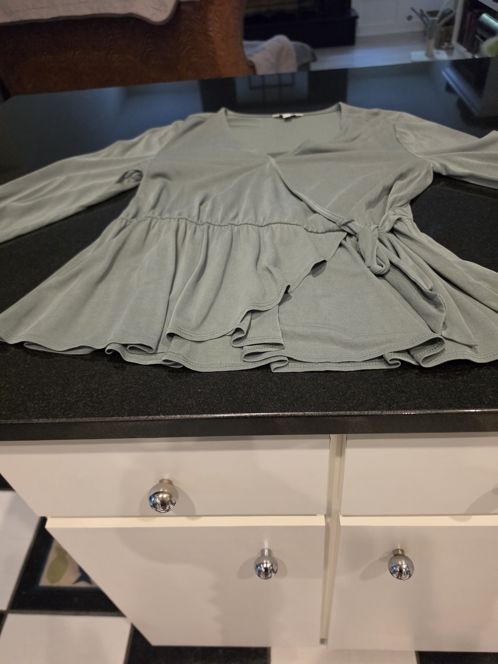 Lucky Brand Sage Green Wrap-Front Long Sleeve Blouse - Picture 4 of 6
